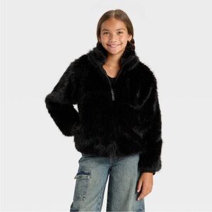 Girl’s Black Faux Fur Zip Jacket